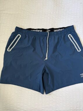Umbro Black and Navy Athletic Shorts with White Logo